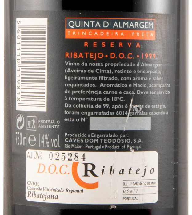 1999 Quinta d'Almargem Trincadeira Preta Reserva tinto