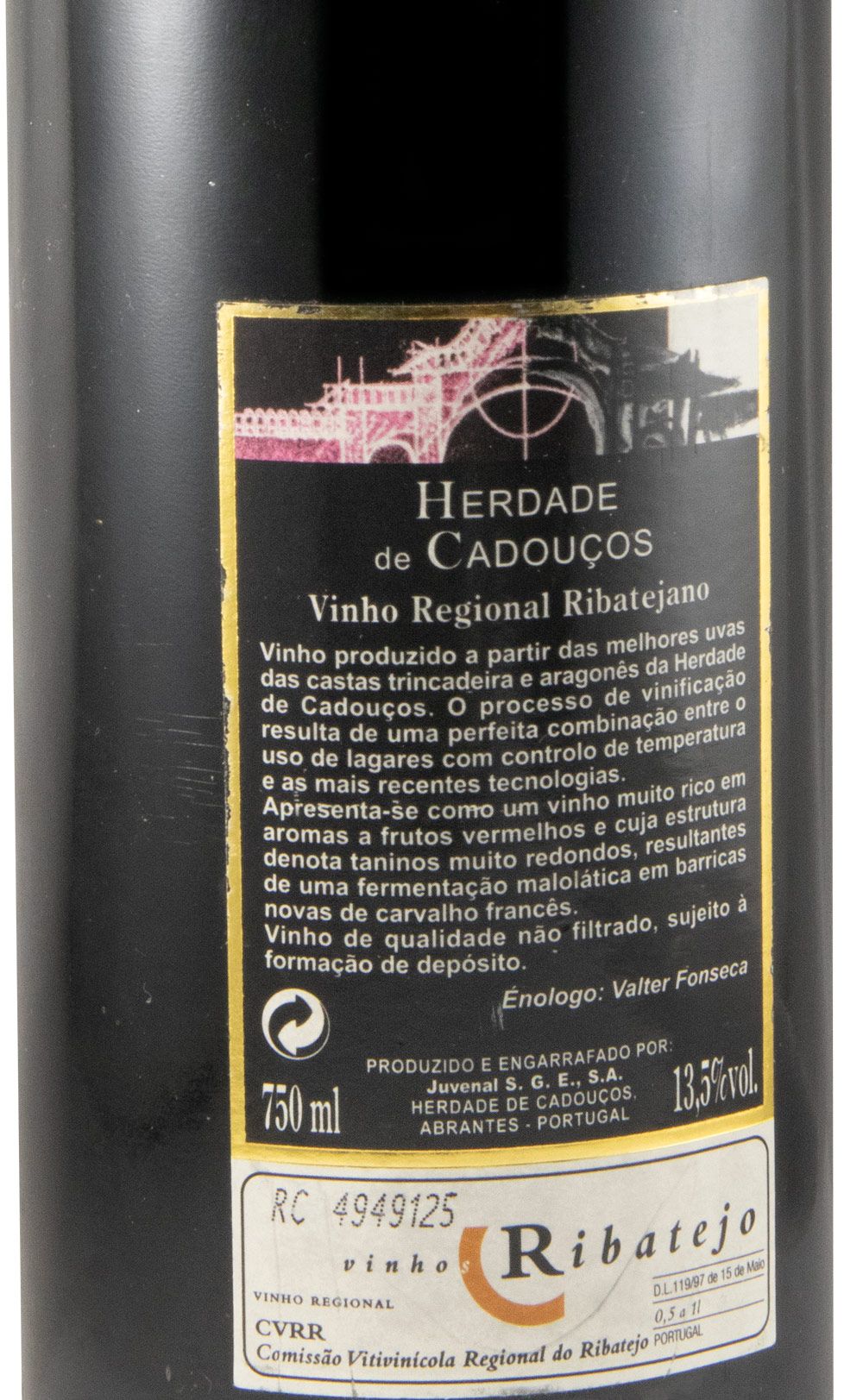 Herdade de Cadouços tinto (sem ano de colheita especificado)