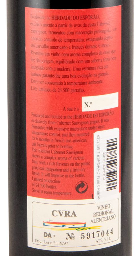 1998 Esporão Cabernet Sauvignon red 50cl