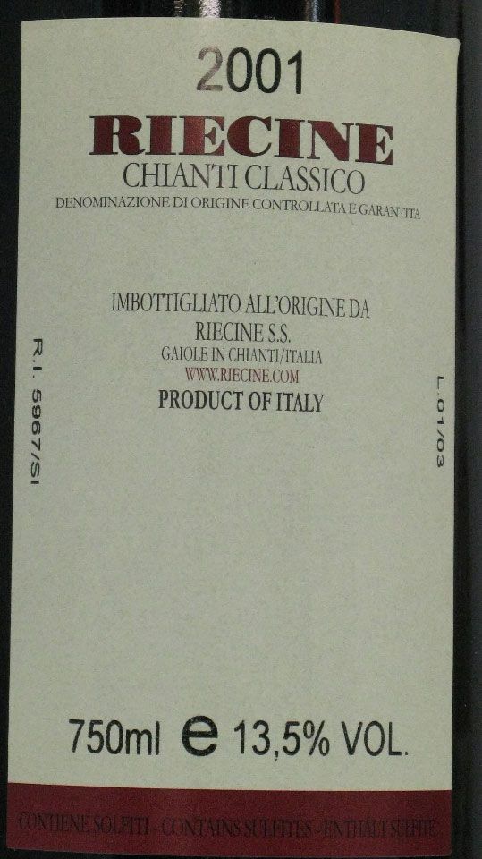 2001 Riecine Chianti Classico tinto