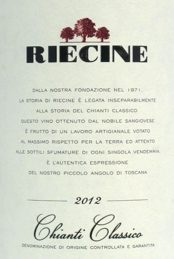 2012 Riecine Chianti Classico DOCG tinto