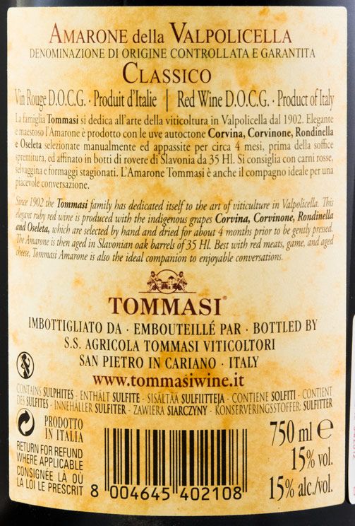 2013 Tommasi Amarone della Valpolicella Clássico tinto