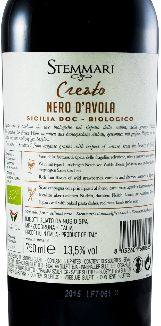 2015 Stemmari Creato Nero d'Avola biológico tinto