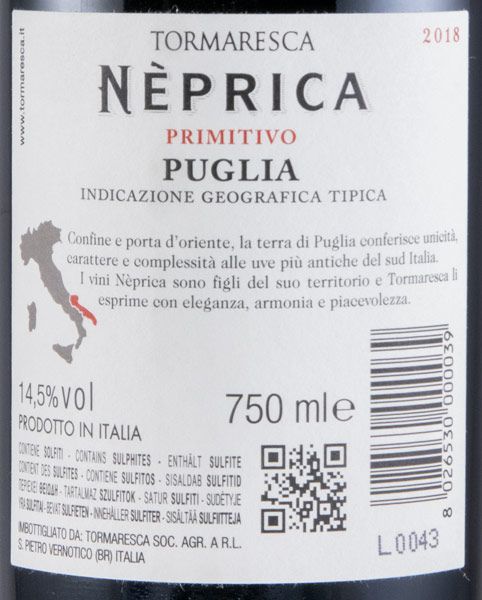 2018 Tormaresca Nèprica Primitivo red