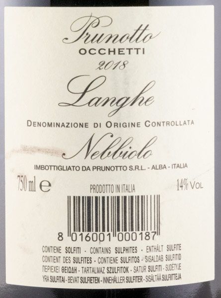 2018 Prunotto Occhetti Nebbiolo Langhe red