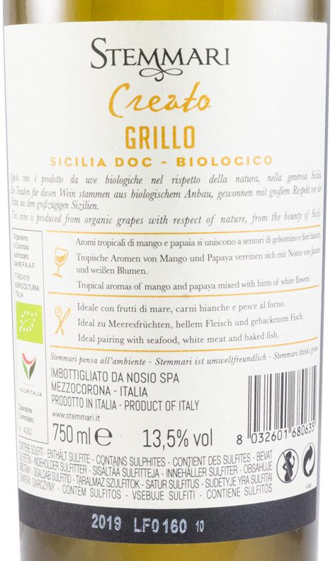2019 Stemmari Grillo biológico white