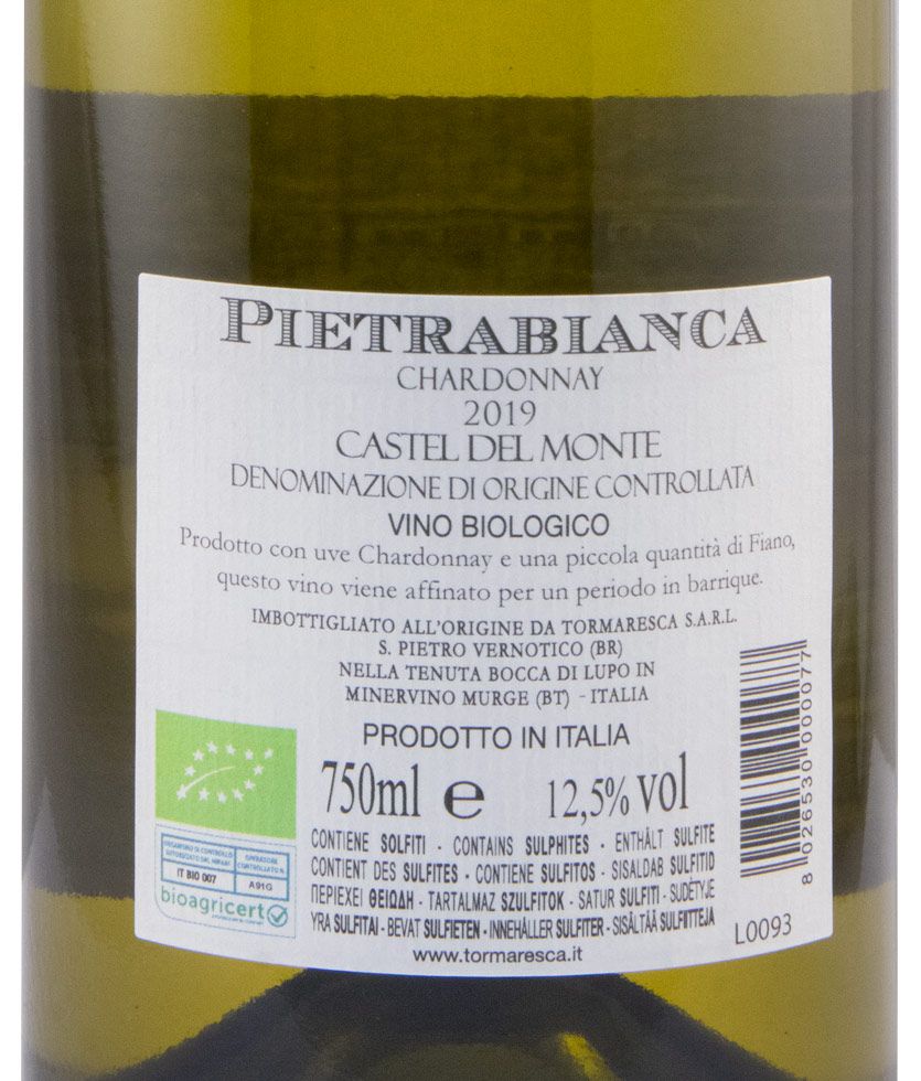 2019 Tormaresca Pietrabianca Chardonnay Castel del Monte biológico branco