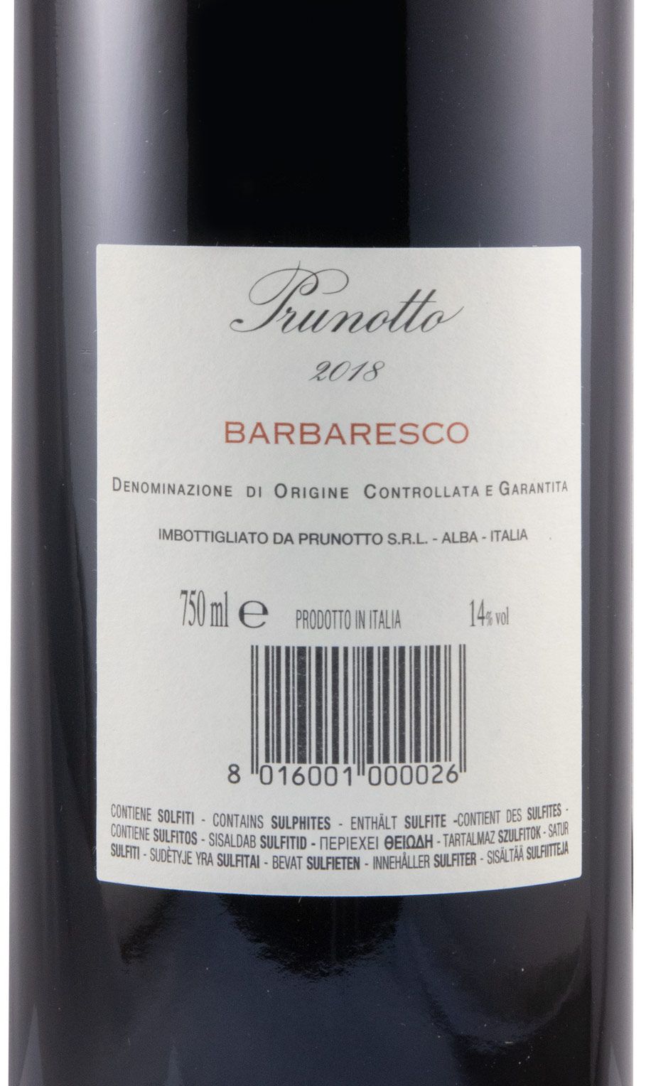 2018 Prunotto Barbaresco red
