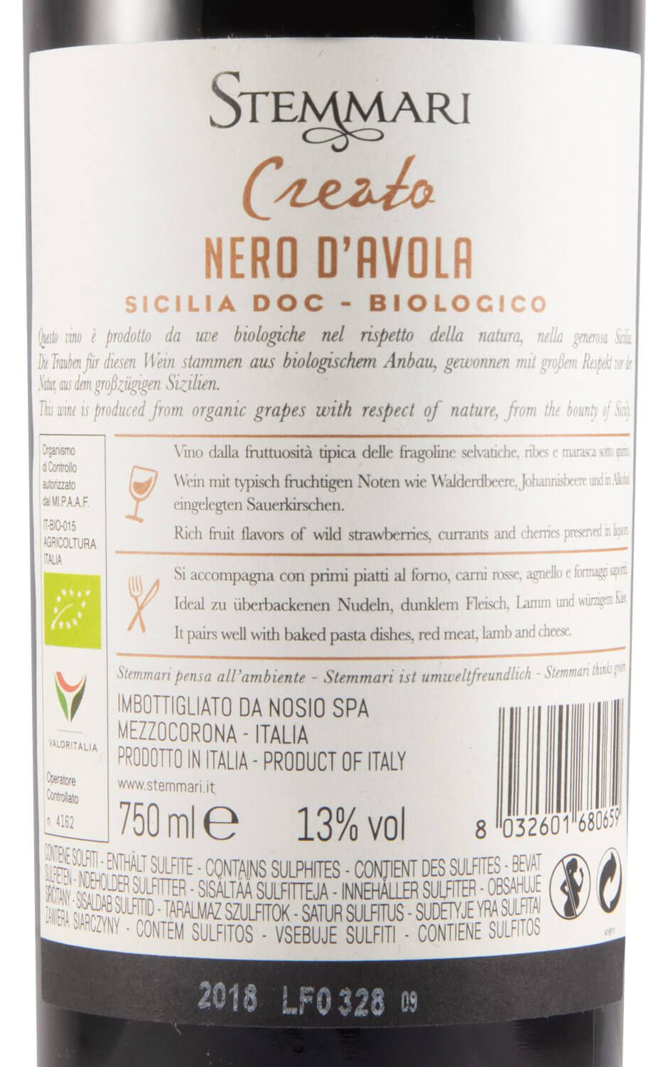 2018 Stemmari Nero d'Avola Creato organic red