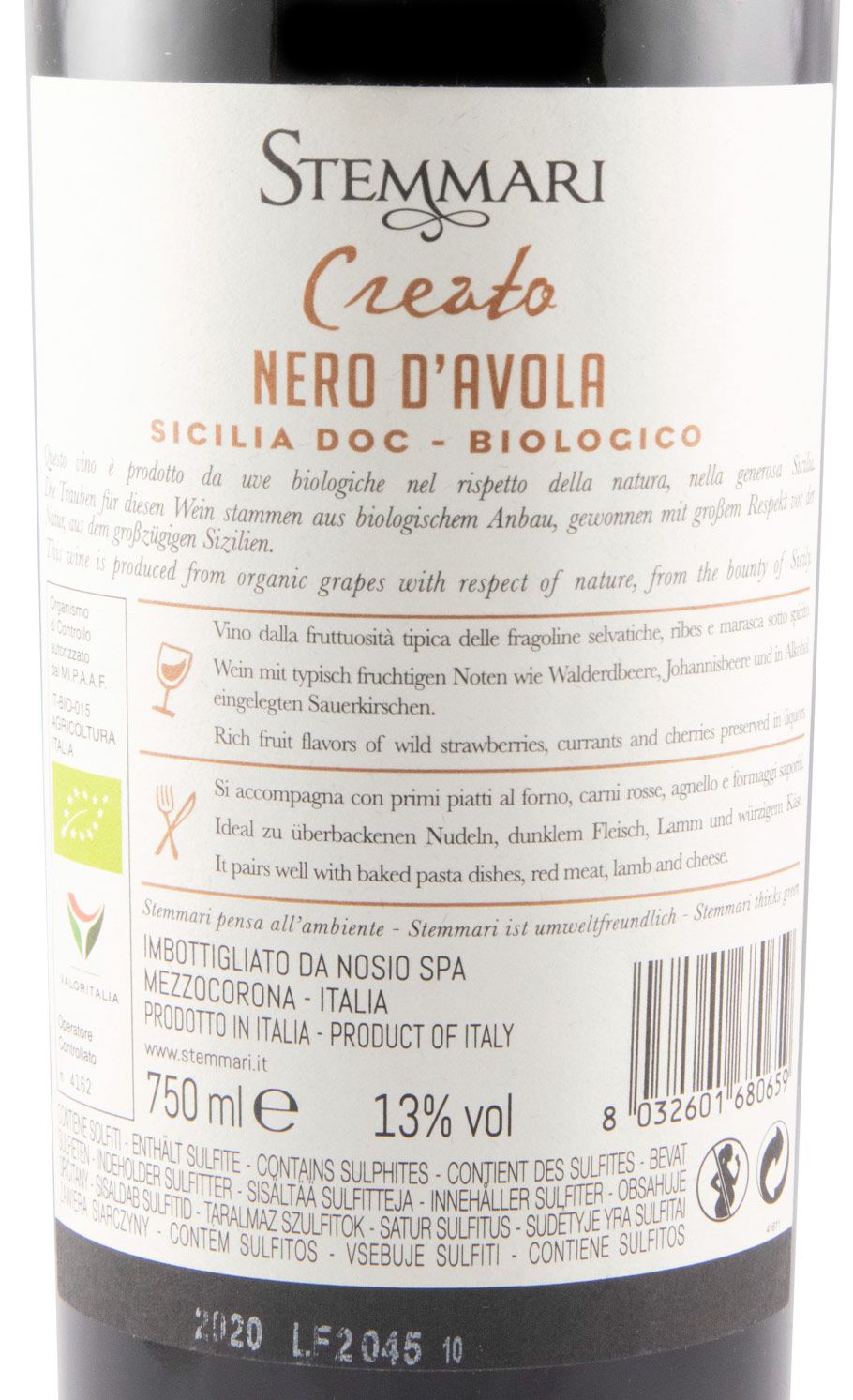 2020 Stemmari Nero d'Avola Creato biológico tinto