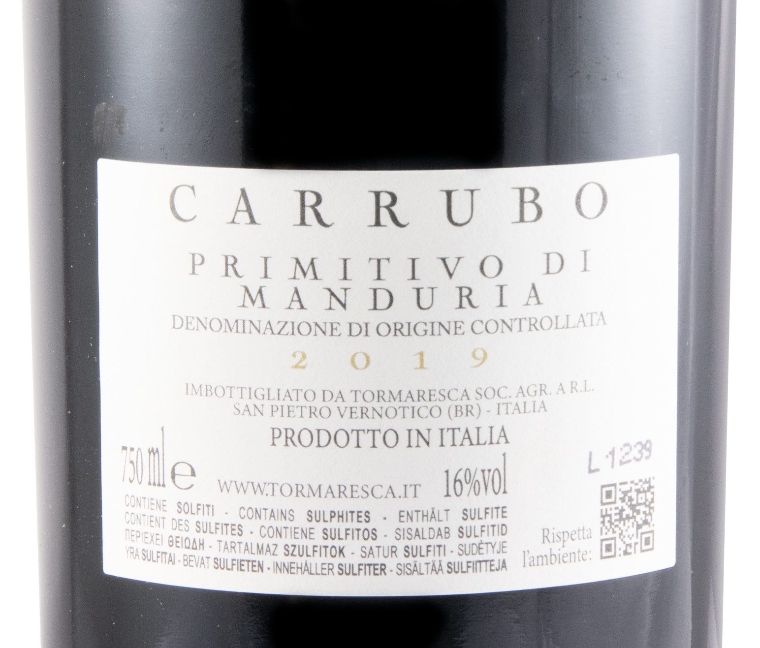 2019 Tormaresca Carrubo Primitivo di Manduria tinto