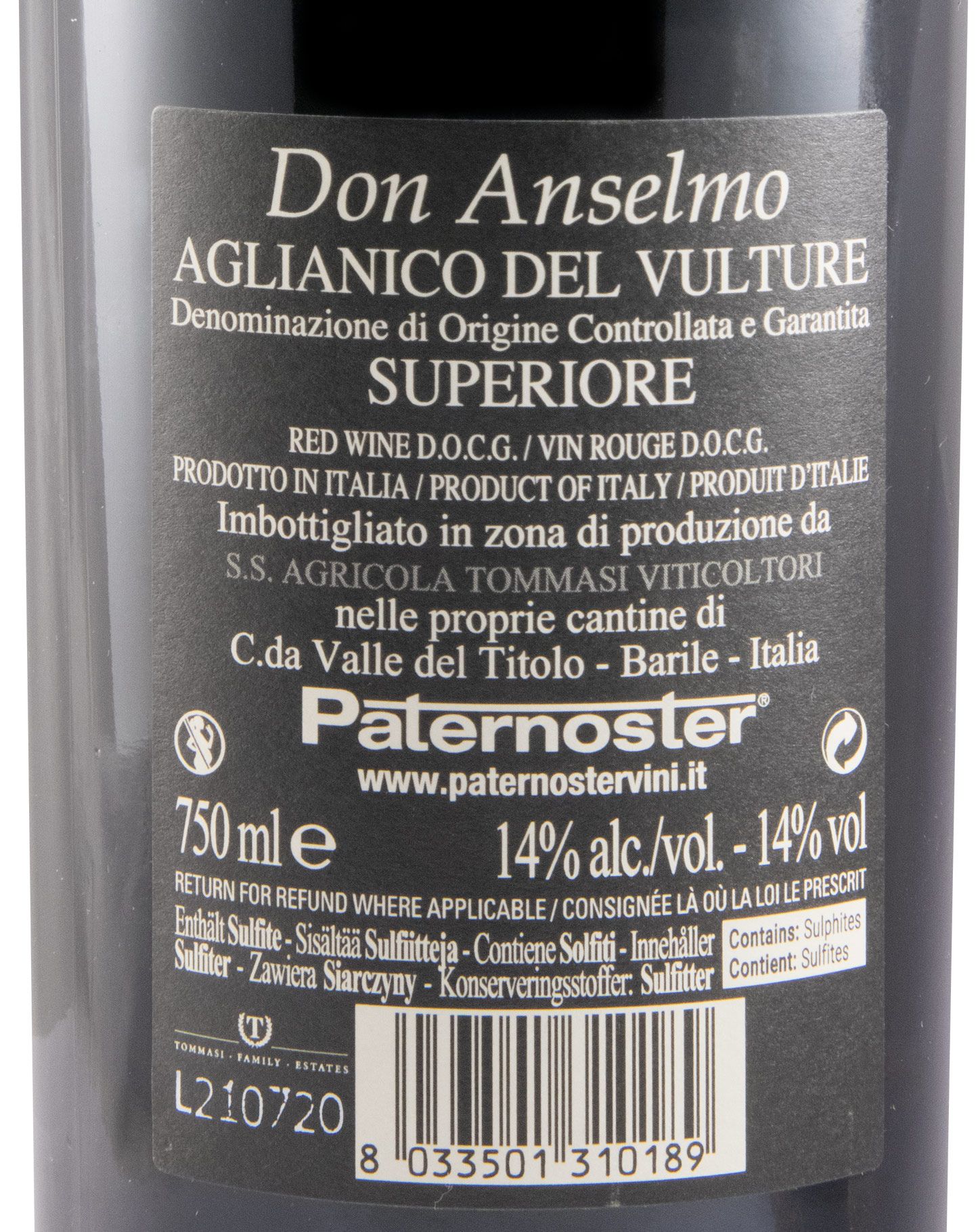 2016 Paternoster Don Anselmo Aglianico del Vulture red