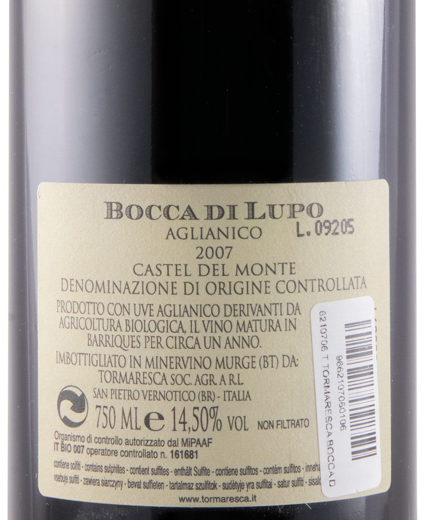 2007 Tormaresca Bocca di Lupo Aglianico Castel del Monte red