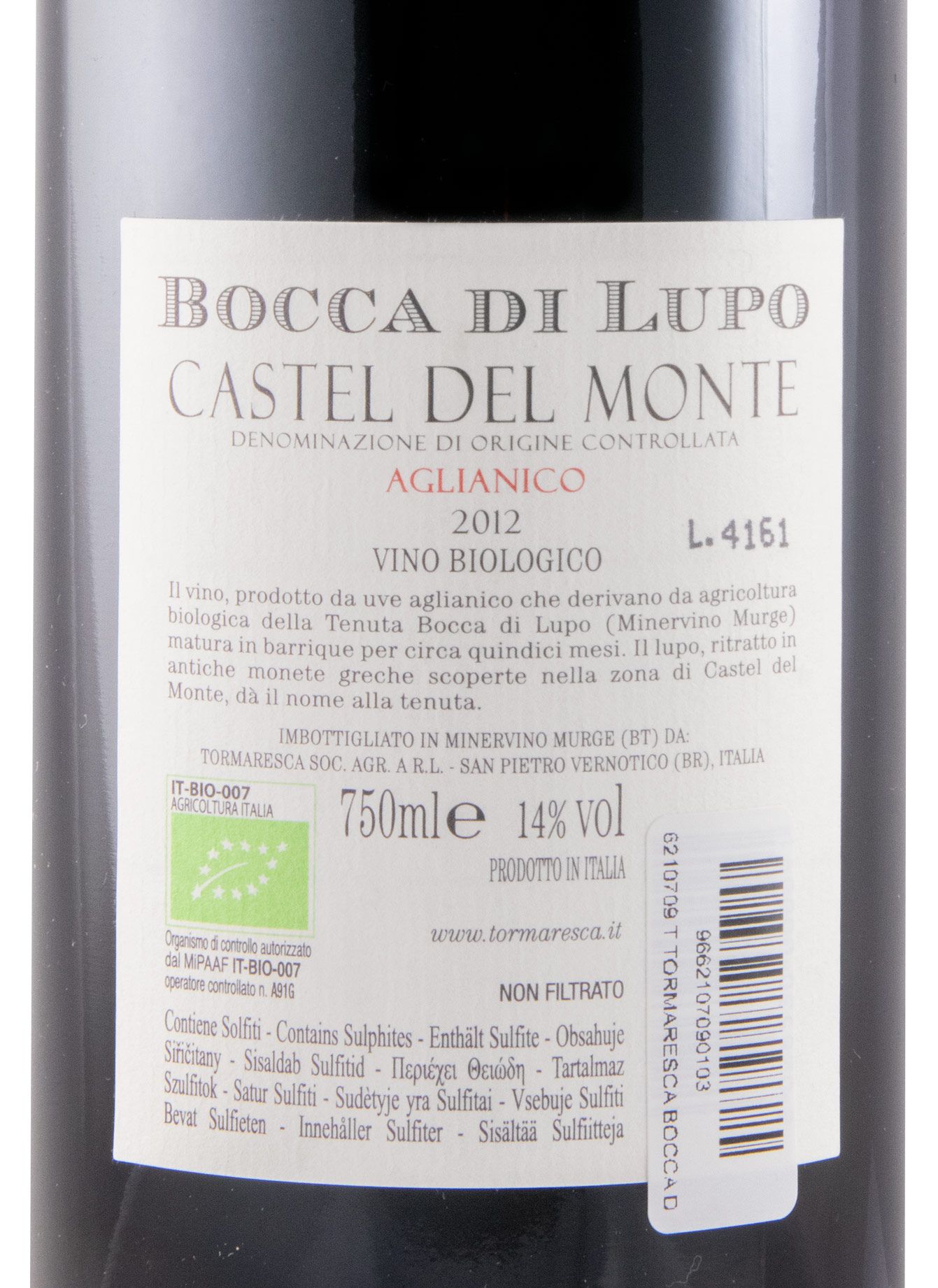 2012 Tormaresca Bocca di Lupo Aglianico Castel del Monte organic red