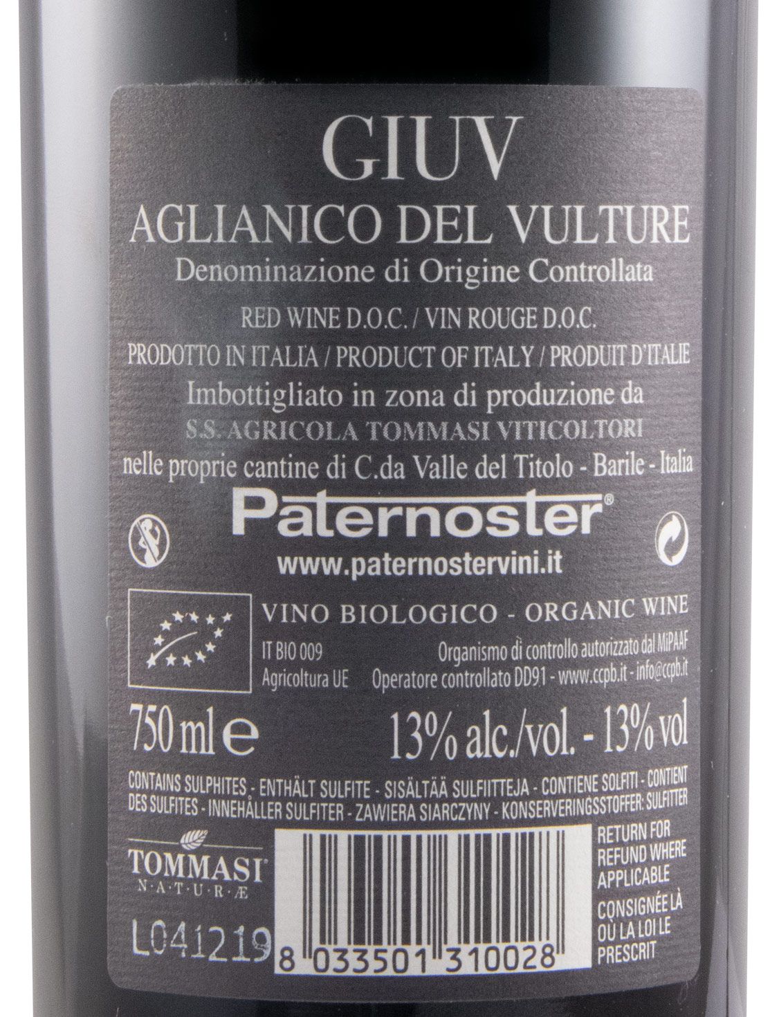 2021 Paternoster Giuv Aglianico del Vulture biológico tinto