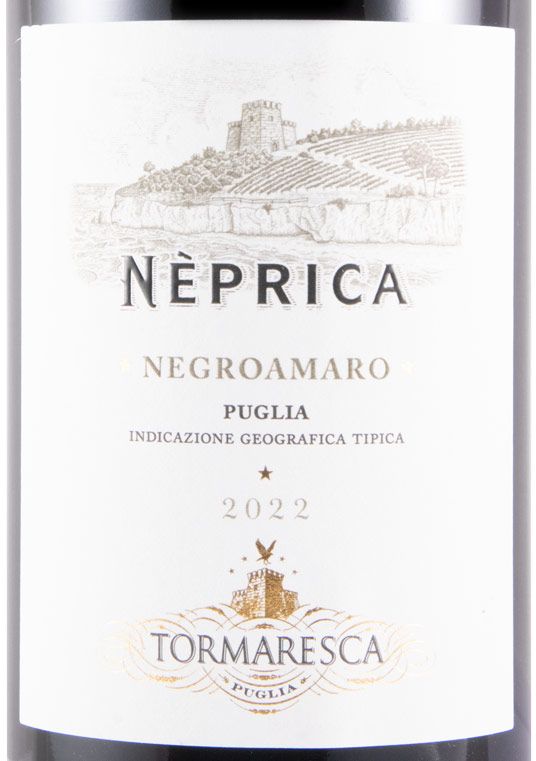 2022 Tormaresca Nèprica Negroamaro tinto (rótulo danificado)