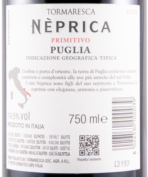 2022 Tormaresca Nèprica Primitivo tinto