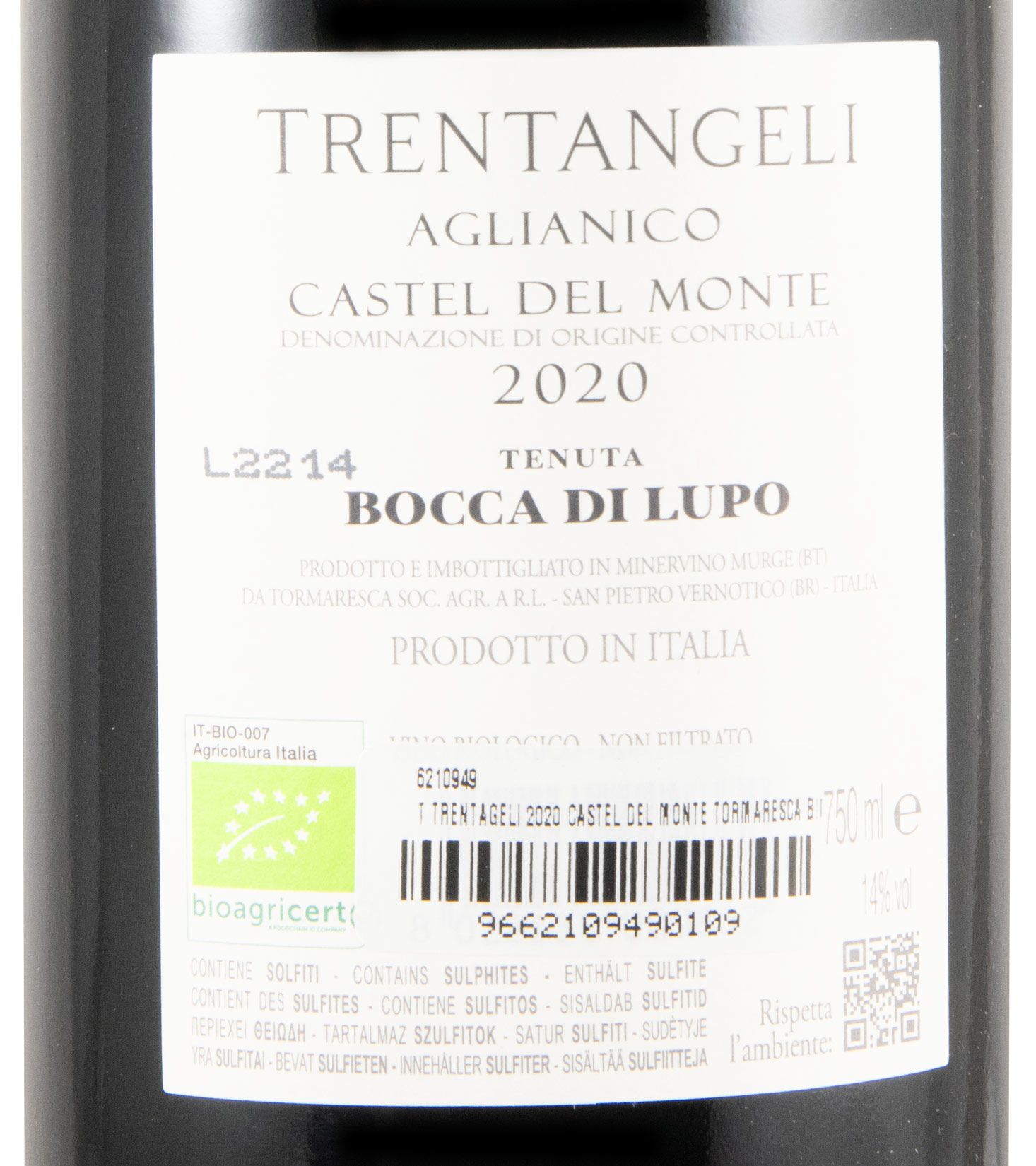 2020 Tormaresca Trentangeli Castel del Monte biológico tinto