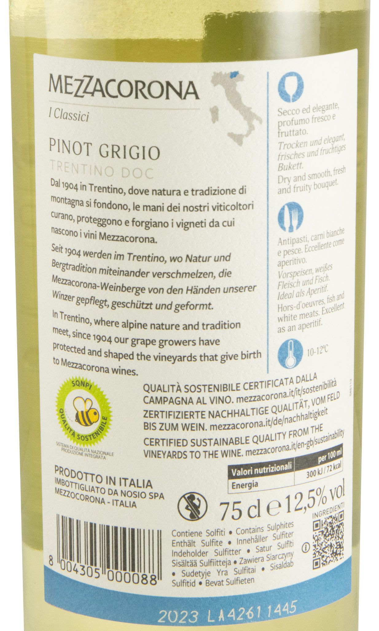 2023 Mezzacorona Pinot Grigio branco (rótulo danificado)