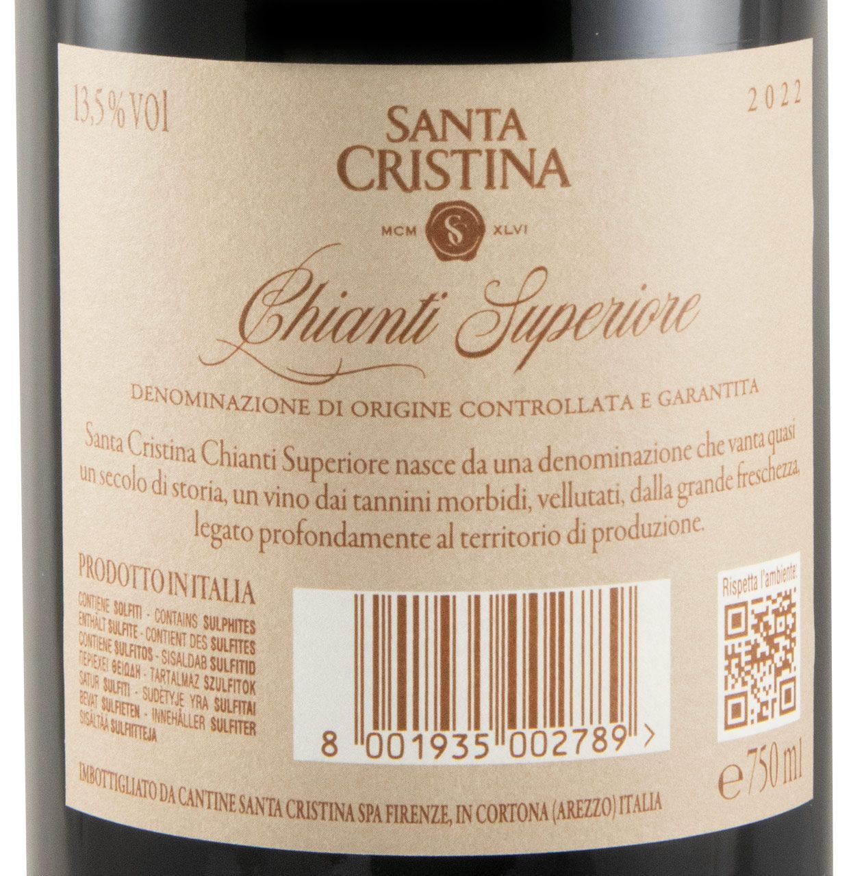 2022 Santa Cristina Chianti Superiore tinto (rótulo danificado)