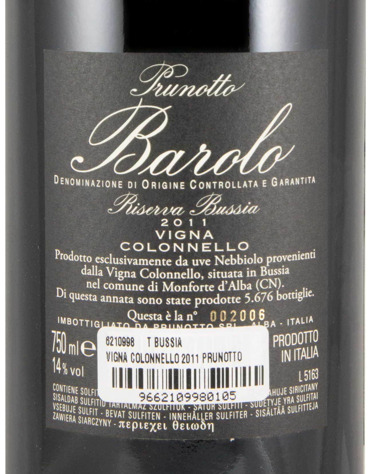 2011 Prunotto Vigna Colonnello Riserva Bussia Barolo tinto