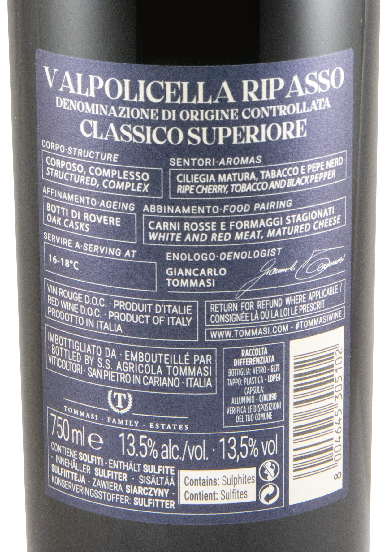 2021 Tommasi Ripasso Valpolicella Edição 30º Aniversário 1995-2025 Classico Superiore tinto