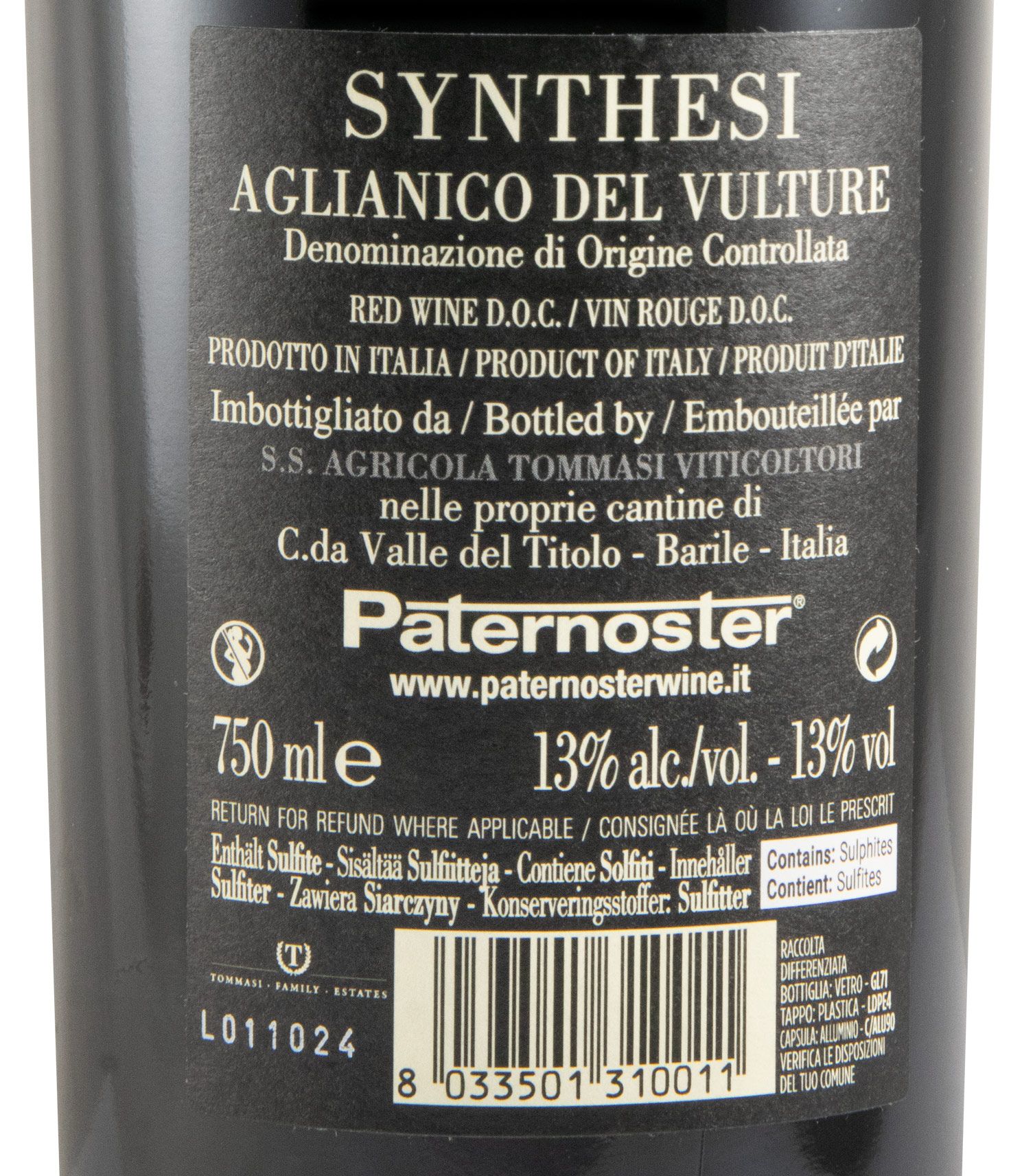 2020 Paternoster Synthesi Aglianico del Vulture tinto