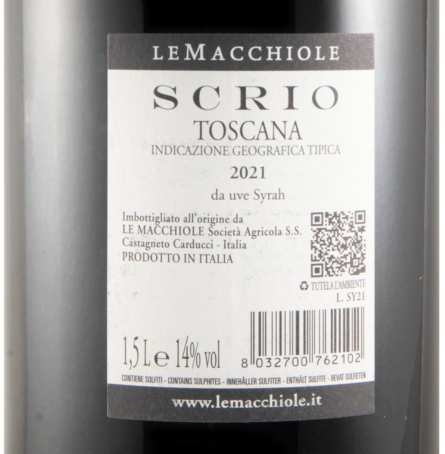 2021 Le Macchiole Scrio tinto 1,5L