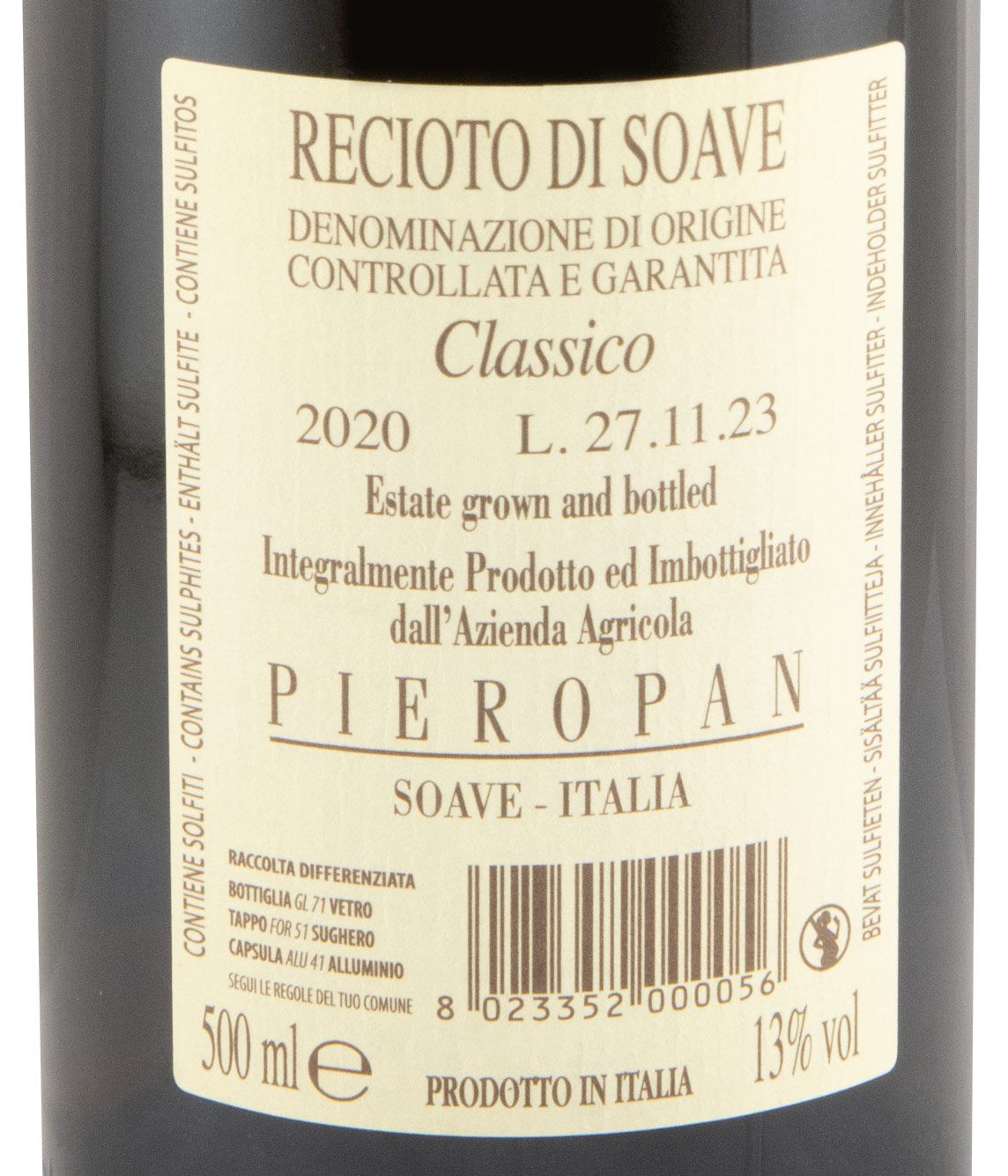 2020 Pieropan Le Colombare Recioto di Soave Classico branco 50cl
