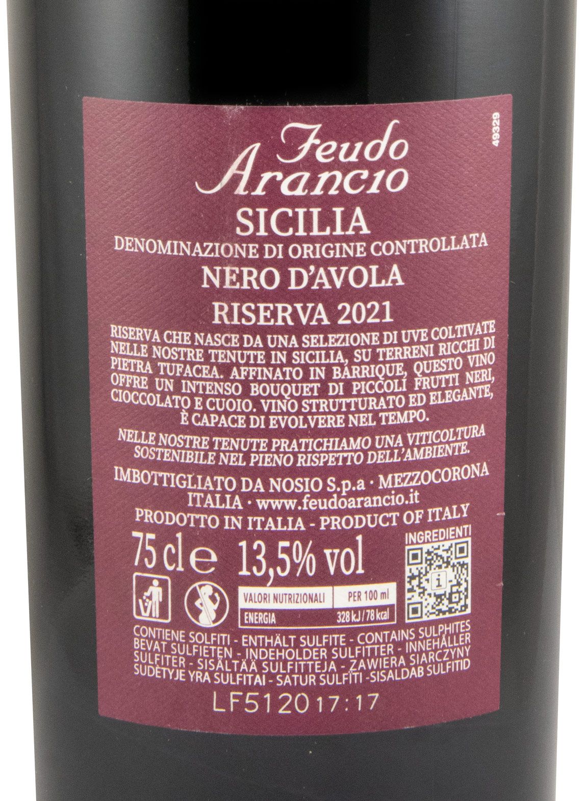 2021 Feudo Arancio Nero d'Avola Riserva red