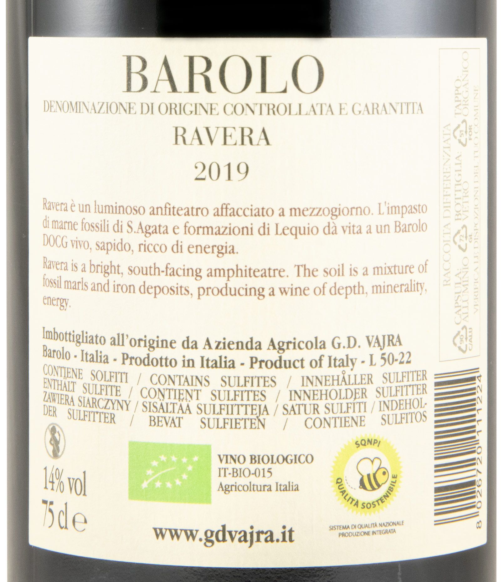 2019 G. D. Vajra Ravera Barolo biológico tinto