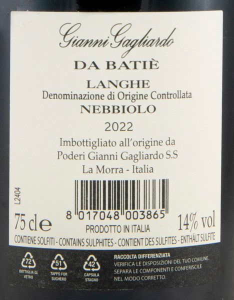 2022 Gianni Gagliardo Da Batiè Nebbiolo Langhe tinto
