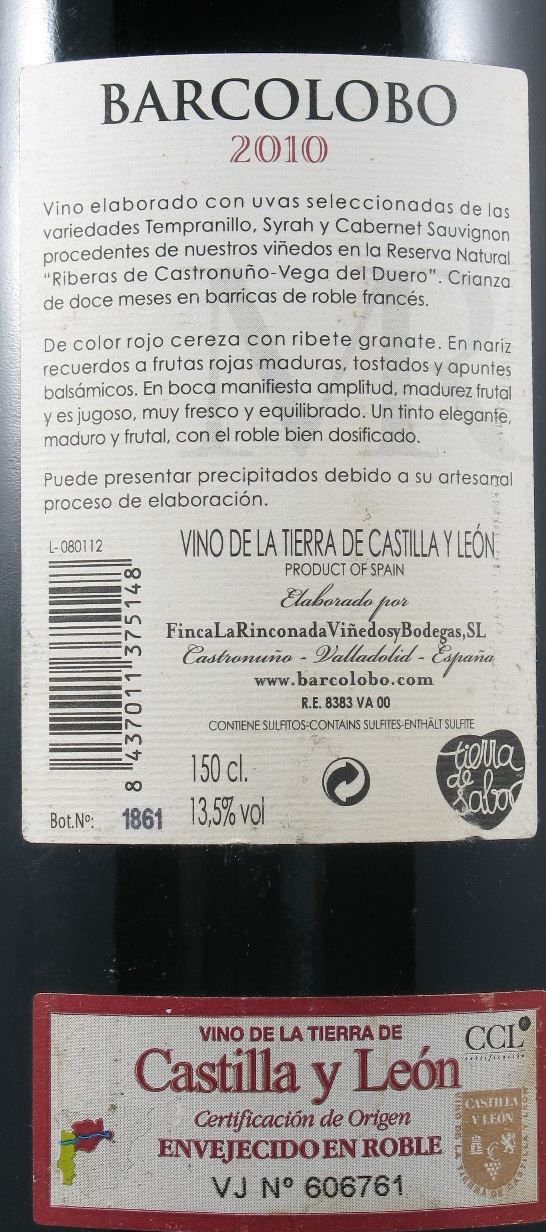 2010 Barcolobo la Rinconada tinto 1,5L