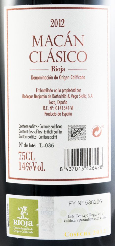 2012 Benjamin de Rothschild & Vega-Sicilia Macán Clásico Rioja tinto