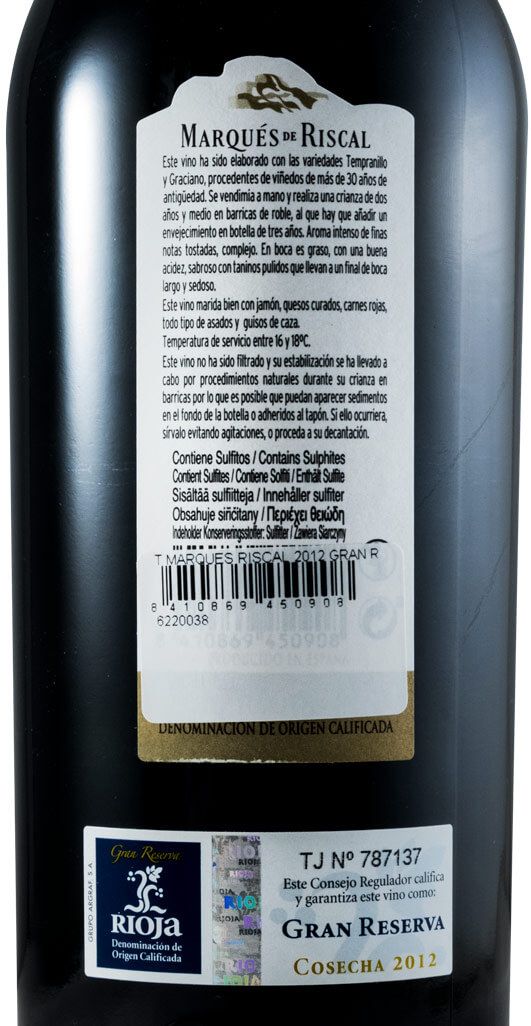 2012 Marqués de Riscal Gran Reserva Rioja tinto