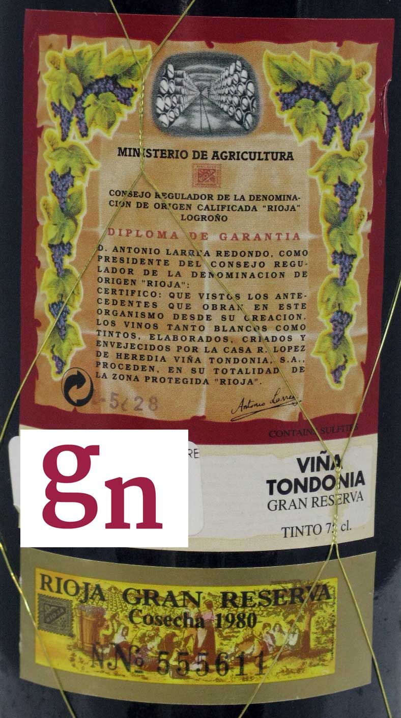 1980 López de Heredia Viña Tondonia Gran Reserva tinto