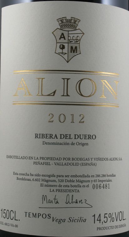 2012 Alión Cosecha Ribera del Duero tinto 1,5L