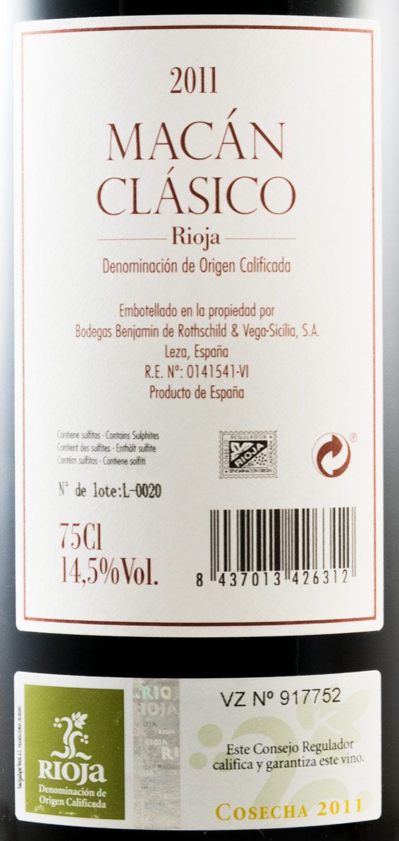 2011 Benjamin de Rothschild & Vega-Sicilia Macán Clásico Rioja tinto