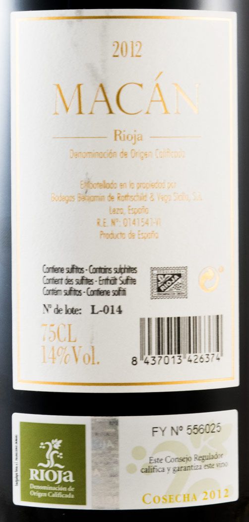 2012 Benjamin de Rothschild & Vega-Sicilia Macán Rioja tinto