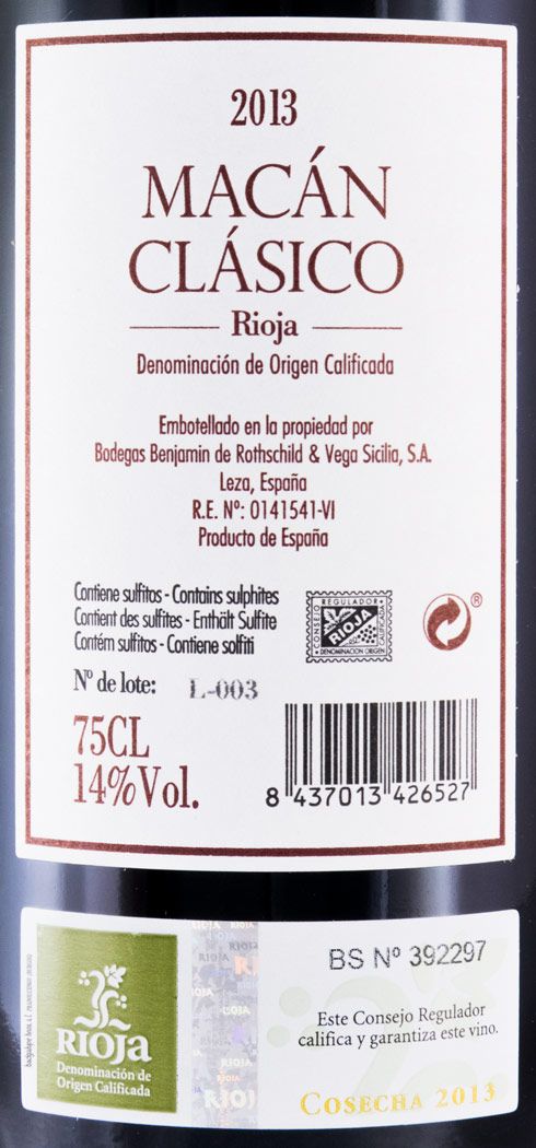 2013 Benjamin de Rothschild & Vega-Sicilia Macán Clásico Rioja tinto
