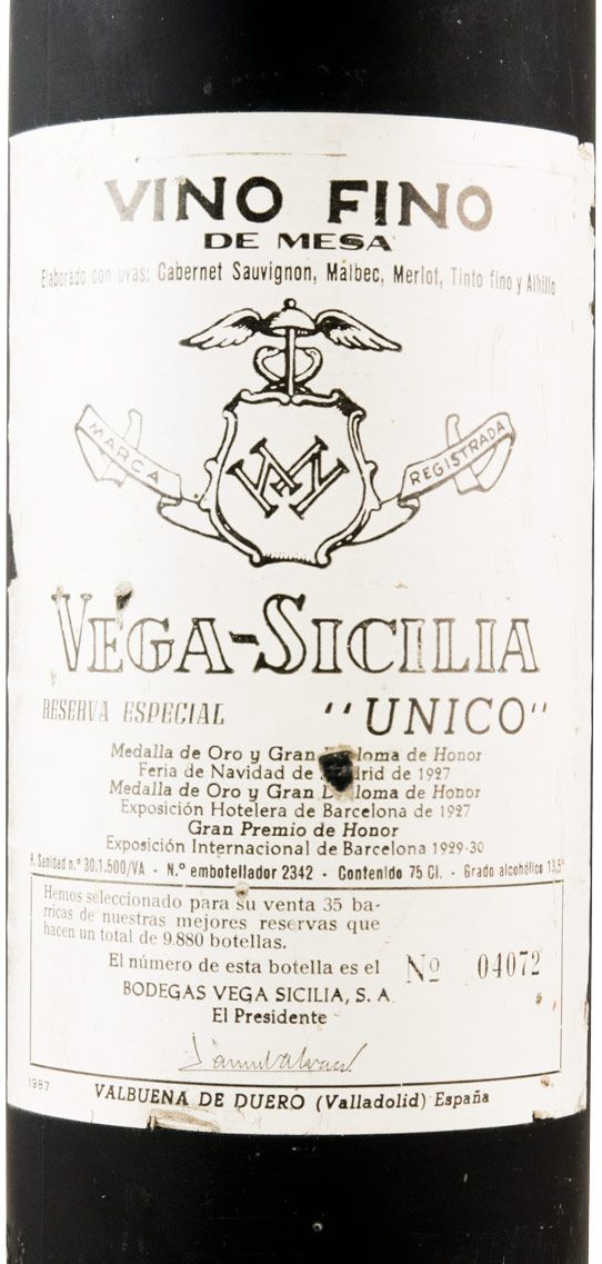 1987 Vega-Sicilia Unico Reserva Especial Ribera del Duero tinto
