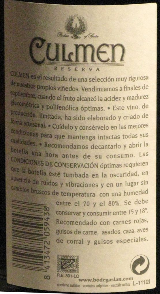 2007 Bodegas Lan Culmen Reserva Rioja tinto