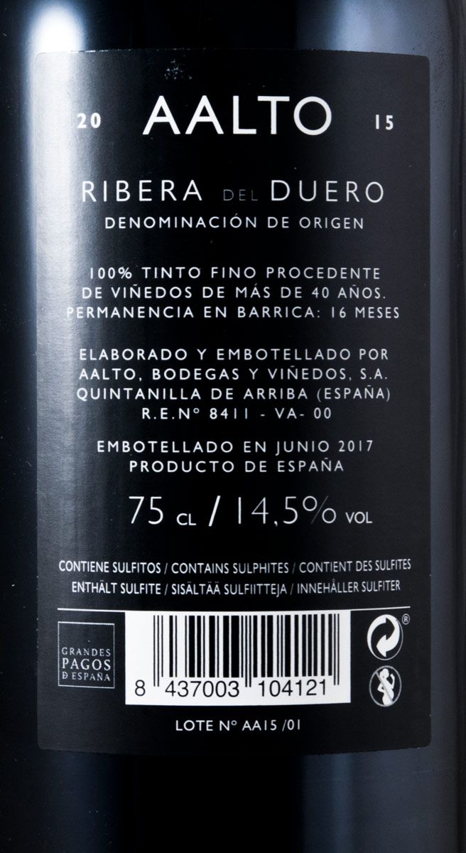 2015 Bodegas Aalto Ribera del Duero tinto