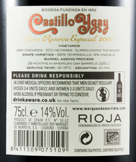 2007 Marqués de Murrieta Castillo Ygay Gran Reserva Especial Rioja red