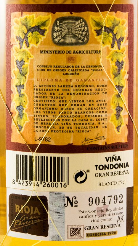 1996 López de Heredia Viña Tondonia Gran Reserva branco