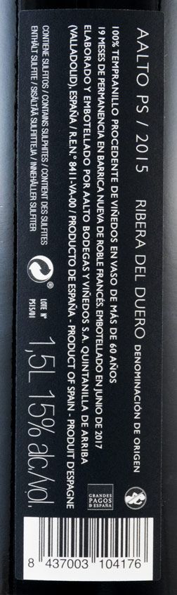 2015 Bodegas Aalto PS Ribera del Duero tinto 1,5L