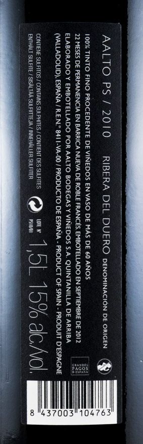 2010 Bodegas Aalto PS Ribera del Duero tinto 1,5L