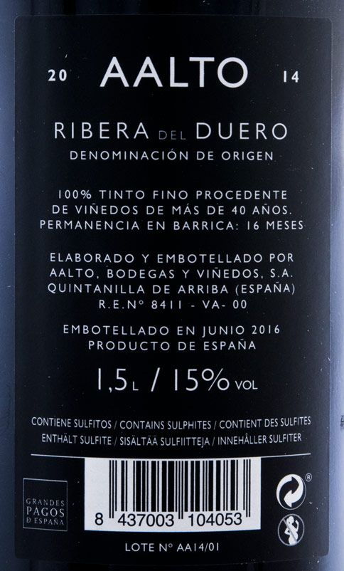 2014 Bodegas Aalto Ribera del Duero tinto 1,5L