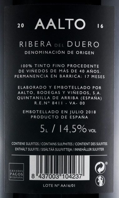 2016 Bodegas Aalto Ribera del Duero tinto 5L