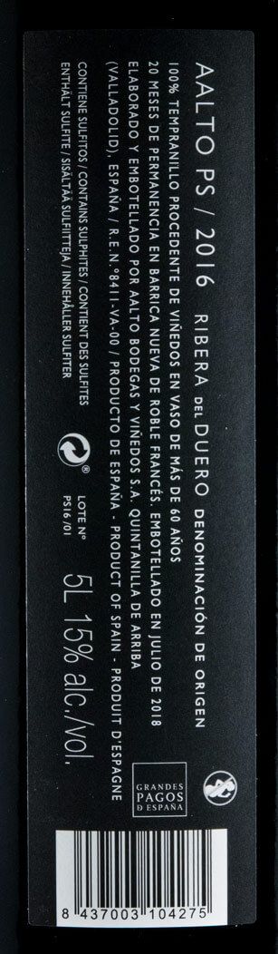 2016 Bodegas Aalto PS Ribera del Duero red 5L
